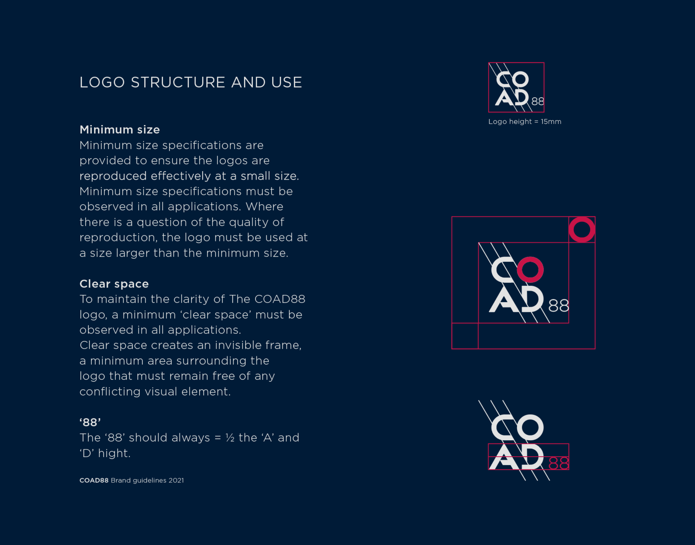 COAD88 logo structure, minimum size and clear-space guidelines