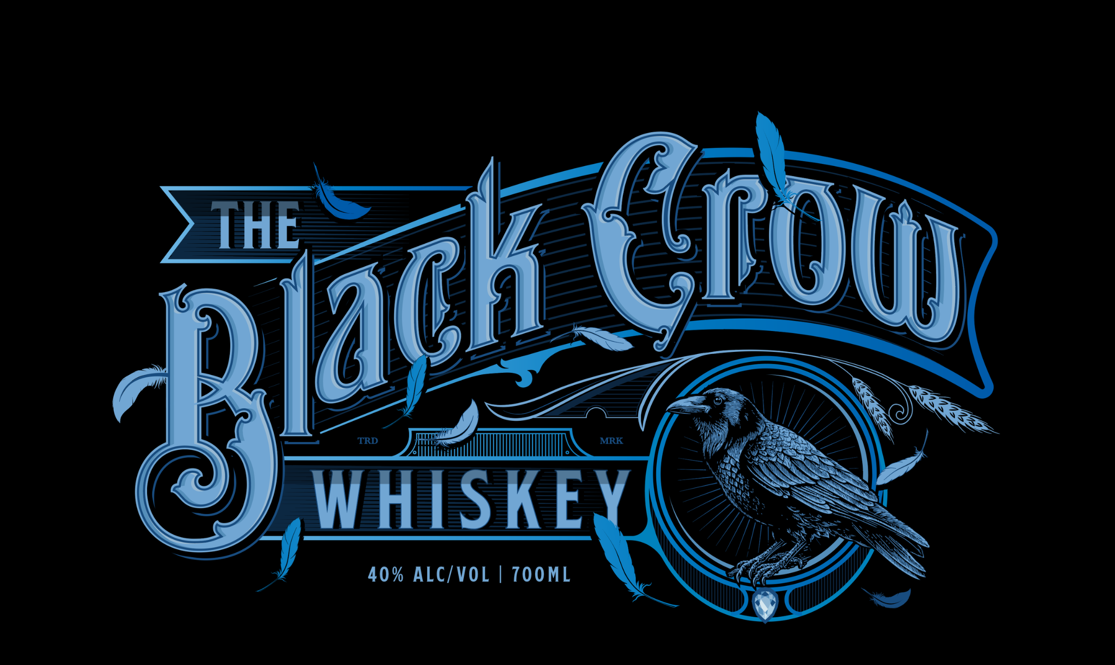 Raven Crown whiskey hand lettering and illustration