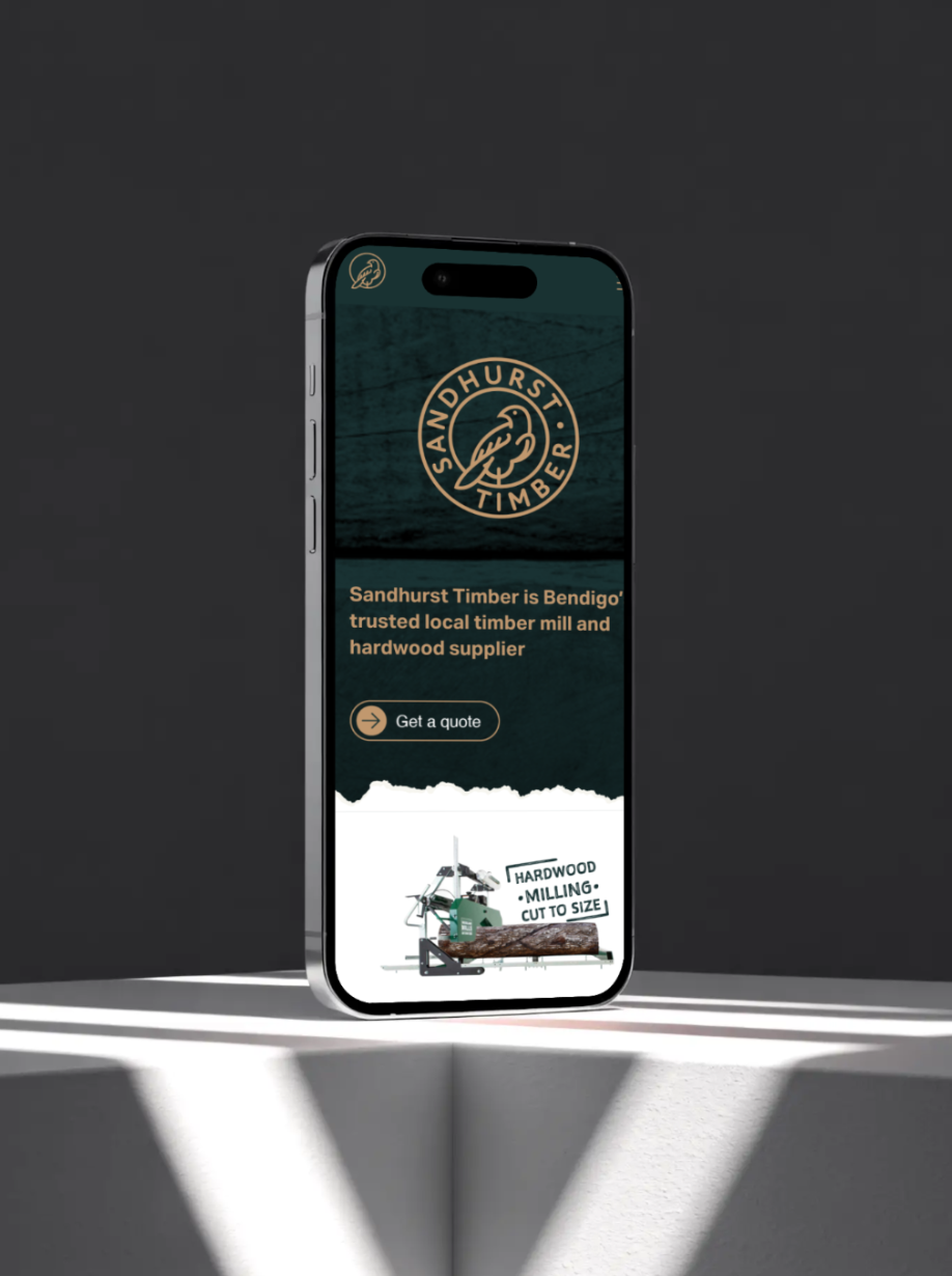 Sandhurst Timber website displayed on a mobile phone